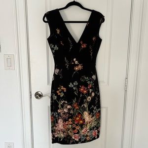 Zara black floral vneck dress - size small like new